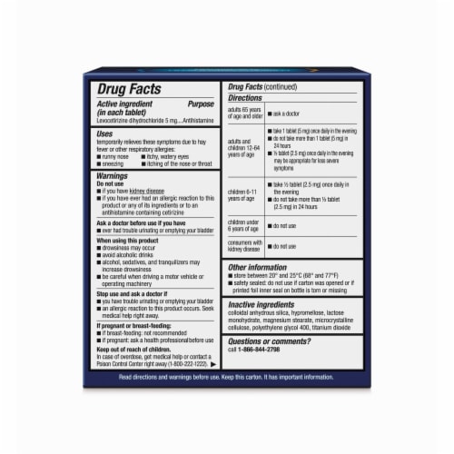 Xyzal Allergy Tablets 24HR Allergy Relief Perspective: back