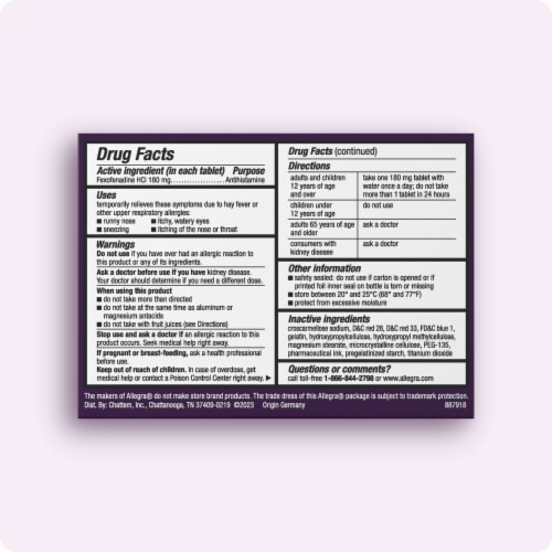 Allegra Non-Drowsy Indoor/Outdoor Allergy Relief Gelcaps Perspective: back