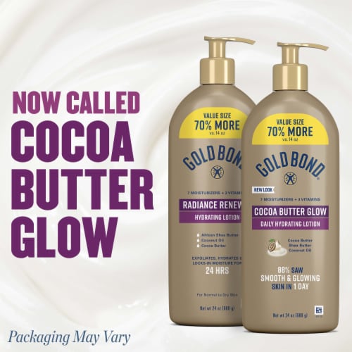 Gold Bond Cocoa Butter Glow Daily Hydrating Lotion with Shea Butter Cocoa Butter & Coconut Oil Perspective: back