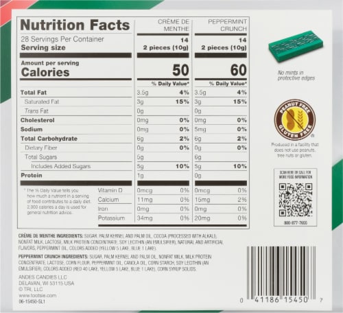Andes® Holiday Creme de Menthe & Peppermint Crunch Chocolate Thin Mints Perspective: back