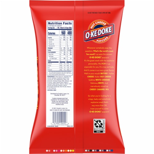 O-Ke-Doke® Hot Cheese Flavored Popcorn Perspective: back