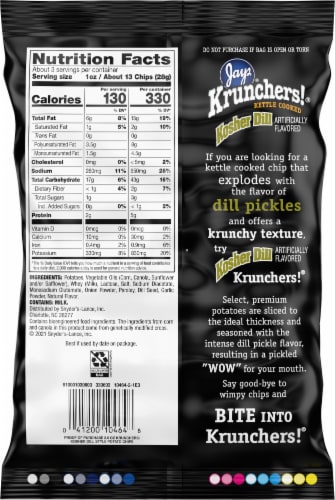 Jays Krunchers Kosher Dill Kettle Cooked Potato Chips Perspective: back