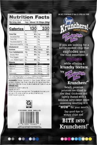 Jays Krunchers Sweet Hawaiian Style Onion Kettle Cooked Potato Chips Perspective: back