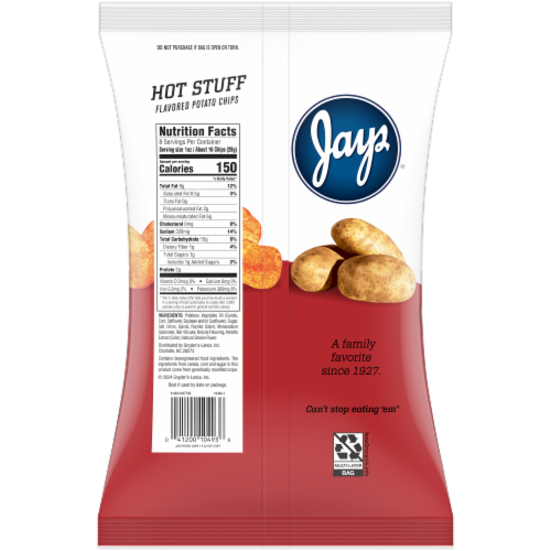 Jays® Hot Stuff Potato Chips Perspective: back