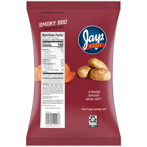Jays® Smoky BBQ Crispy Ridges Potato Chips Perspective: back