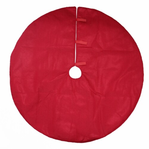 Holiday Home Tartan Plaid Tree Skirt with Cording - Red Perspective: back