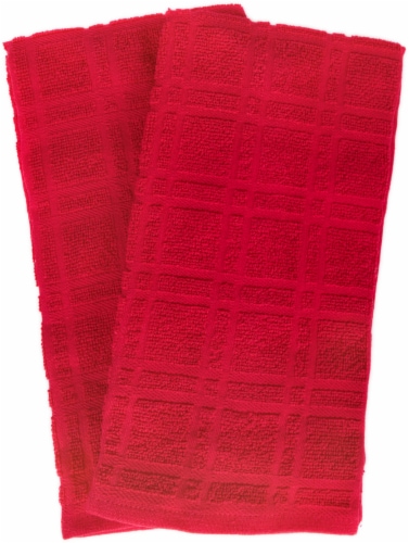 Everyday Living Solid Waffle Kitchen Towels - Red Perspective: back
