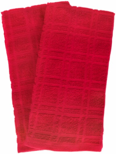 Everyday Living Solid Waffle Kitchen Towels - Red Perspective: back