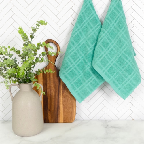 Everyday Living Solid Waffle Kitchen Towels - Teal Perspective: back