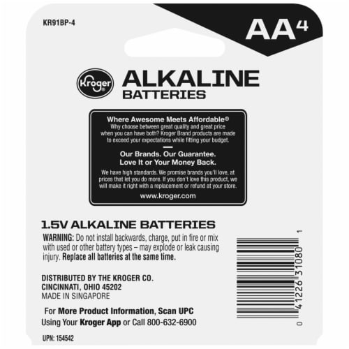 Kroger® Alkaline AA Batteries Perspective: back