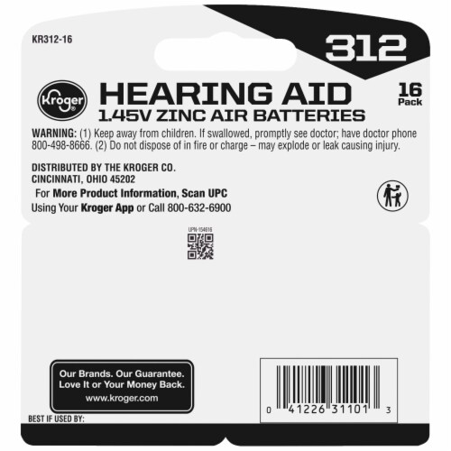 Kroger® 312 Hearing Aid Batteries 16 ct Carded Pack Perspective: back