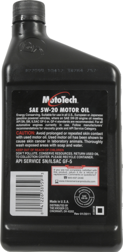 Moto Tech® 5W-20 Motor Oil Perspective: back