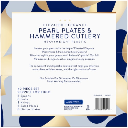 Kroger® Heavyweight Plastic Pearl Plates & Hammered Cutlery Set Perspective: back