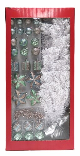 Holiday Home Shatterproof Miniature White Tree and Ornaments Set - Blue/Green Perspective: back
