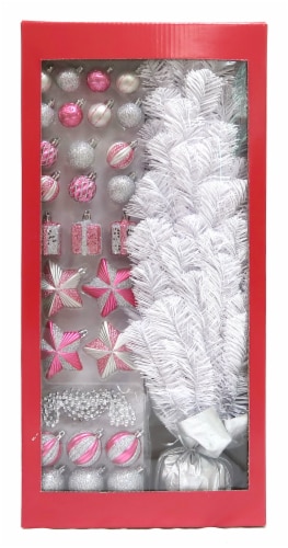 Holiday Home Shatterproof White Miniature Tree and Ornaments Set - Pink/Silver Perspective: back