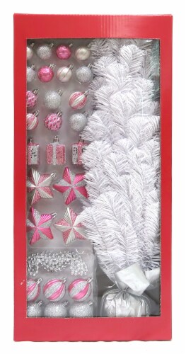Holiday Home Shatterproof White Miniature Tree and Ornaments Set - Pink/Silver Perspective: back