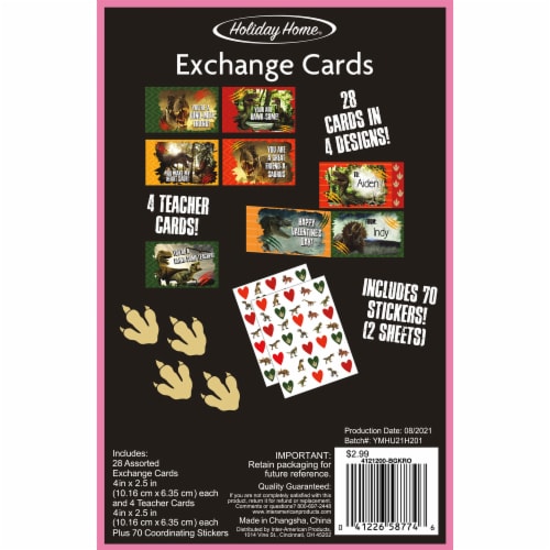 Holiday Home® Dino Valentine Exchange Cards with Stickers Perspective: back