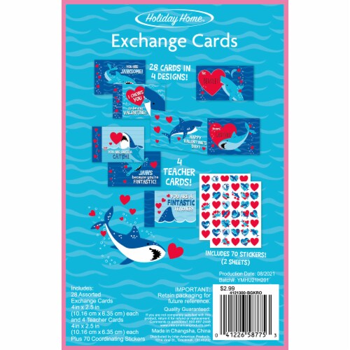 Holiday Home® Shark Valentine Exchange Cards with Stickers Perspective: back