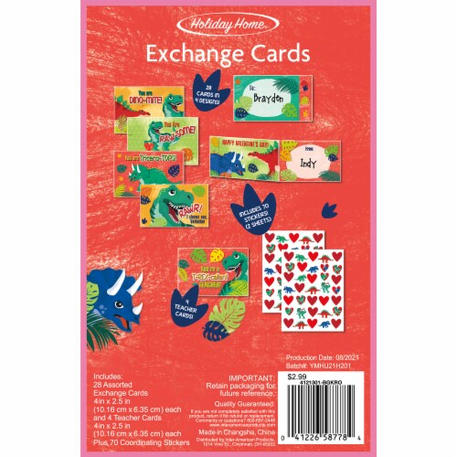 Holiday Home® Dino-Mite! Valentine Exchange Cards with Stickers Perspective: back