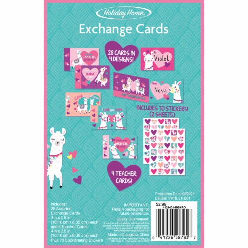 Holiday Home® Llama Valentine Exchange Cards with Stickers Perspective: back