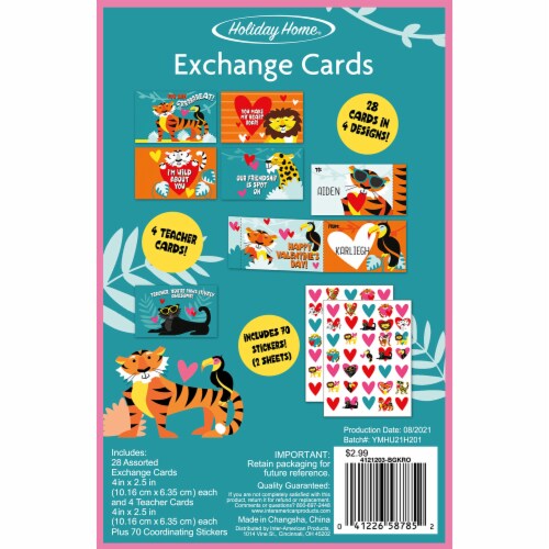 Holiday Home® Wild Animals Valentines with Stickers Perspective: back