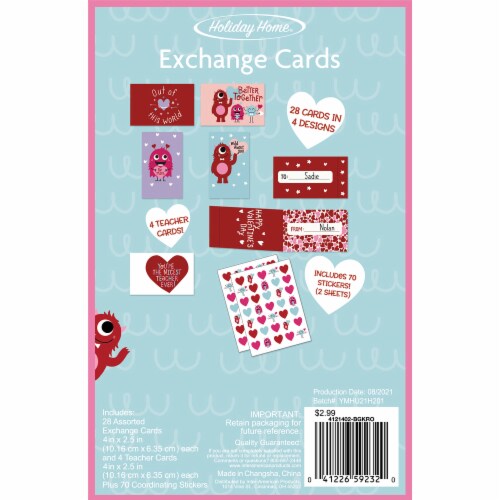 Holiday Home® Monster Valentine Exchange Cards with Stickers Perspective: back