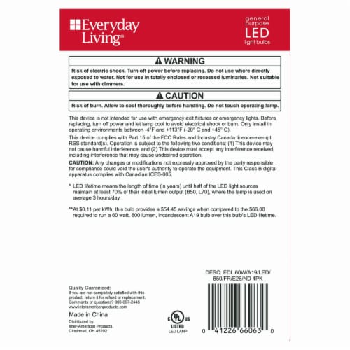 Everyday Living® 10.5-Watt (60-Watt) A19 LED Light Bulb - Daylight (5000K) Perspective: back