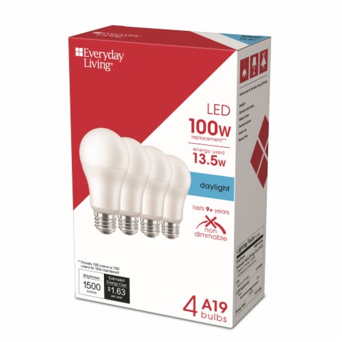 Everyday Living® 12.5 Watt (100 Watt) Daylight A19 LED Light Bulbs Perspective: back