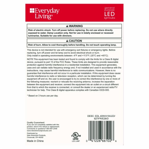 Everyday Living® 5.6-Watt (40-Watt) A19 LED Dimmable Light Bulb - Soft White (2700K) Perspective: back