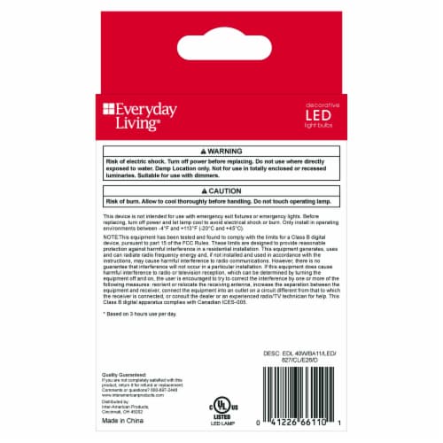 Everyday Living® 3.3-Watt (40-Watt) BA11 LED Light Bulbs Perspective: back