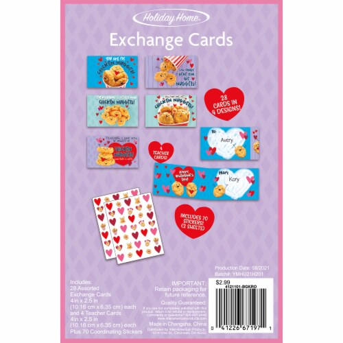 Holiday Home® Chicken Nugget Valentines Exchange Cards with Stickers Perspective: back