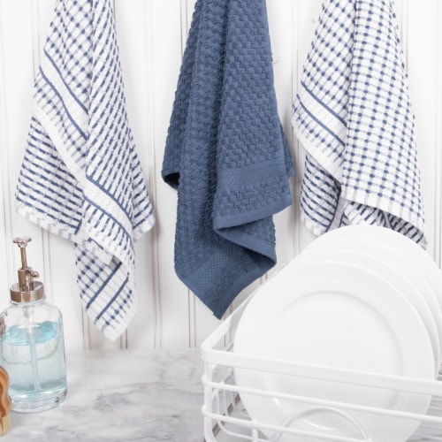 Everyday Living Kitchen Terry Towels - Blue/White Perspective: back