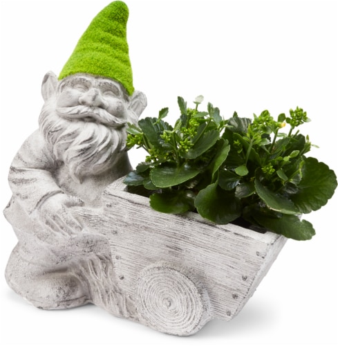 The Joy of Gardening Mossy Planter Gnome Statue Perspective: back