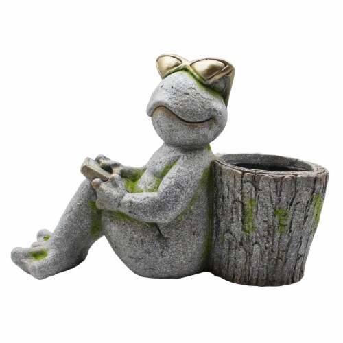 The Joy of Gardening Frog with Sunglasses Planter Perspective: back