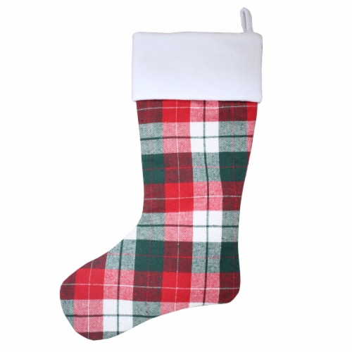 Holiday Home Christmas Stocking Monogram G - Plaid Perspective: back