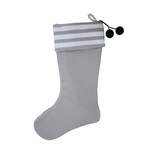 Holiday Home Fa La La Christmas Stocking with Striped Cuff - Grey Perspective: back