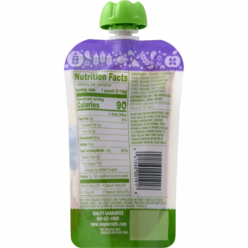 Simple Truth Organic® Banana Blueberry Oat Stage 2 Baby Food Puree Perspective: back