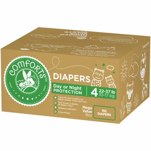 Comforts™ Day or Night Diapers Size 4 (22-37 lbs) Mega Value Box Perspective: back