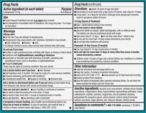 Kroger® Strawberry Flavor Lansoprazole Acid Reducer Lansoprazole 15mg Tablets Perspective: back