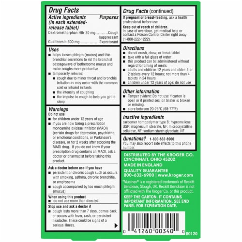 Kroger® Mucus Relief ER DM Expectorant & Cough Tablets Perspective: back