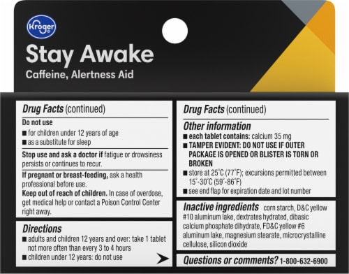 Kroger® Stay Awake Alertness Aid Caffeine Tablets 200mg Perspective: back