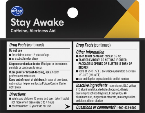Kroger® Stay Awake Alertness Aid Caffeine Tablets 200mg Perspective: back