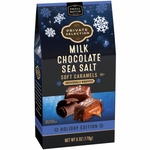 Private Selection® Milk Chocolate Sea Salt Caramels Holiday Candy Bag Perspective: back