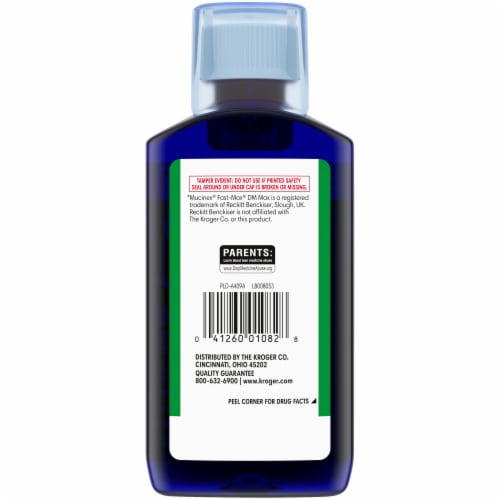 Kroger® Maximum Strength Fast Mucus Relief DM Max Cough Suppressant Liquid Medicine Perspective: back