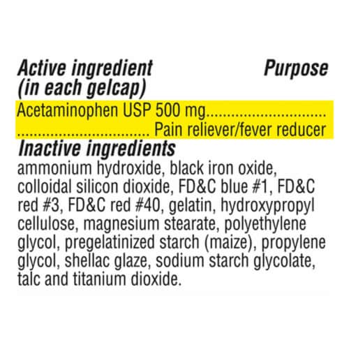 Kroger® Extra Strength Pain Reliever and Fever Reducer Acetaminophen Rapid Release Gelcaps 500mg Perspective: back