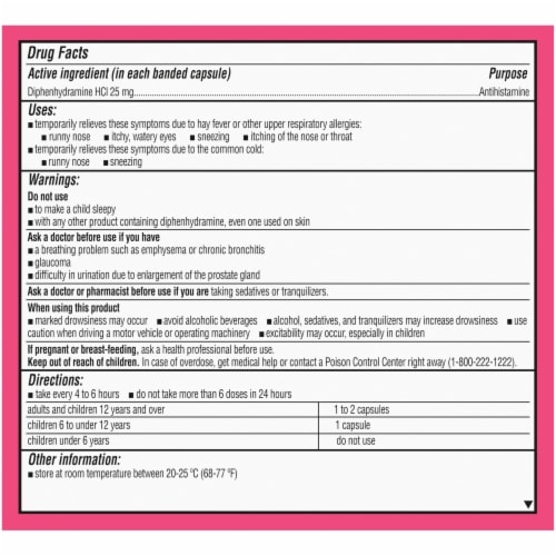 Kroger® Diphenhydramine HCl Allergy Antihistamine Capsules 25mg Perspective: back