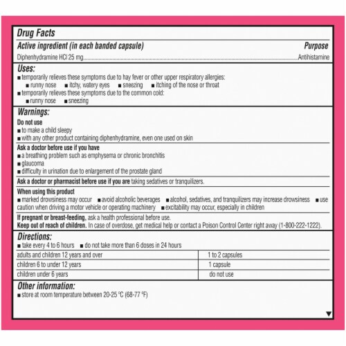 Kroger® Diphenhydramine HCl Allergy Antihistamine Capsules 25mg Perspective: back