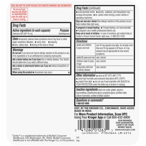 Kroger® Cetirizine HCl Antihistamine Allergy Relief Liquid Gels Perspective: back
