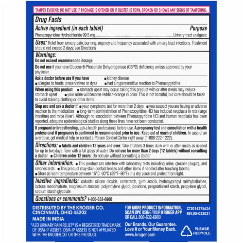 Kroger® Maximum Strength Urinary Pain Relief Tablets Perspective: back