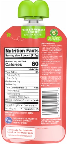 Comforts™ Pear Strawberry & Cherry Stage 2 Baby Food Puree Pouch Perspective: back